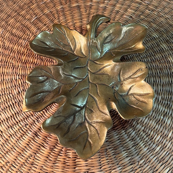 Vintage Accents Vintage Mid Century Modern Heavy Brass Leaf Dish